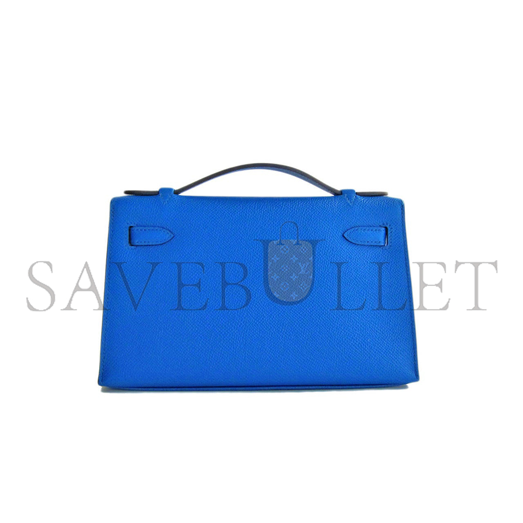 HERMES BLUE IZMIR GOLD KELLY POCHETTE EPSOM GHW CLUTCH CUT BAG (22*14*7cm) 